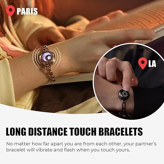 TOTWOO Long Distance Touch Bracelets for Couples, Smart Light & Vibration Love Jewelry, Long Distance Valentines Day Gifts for Him Her Women Men, One-to-One Bluetooth Pairing via App