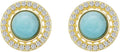 Larimar Stone Stud Earrings for Women, Gold Plated Brass