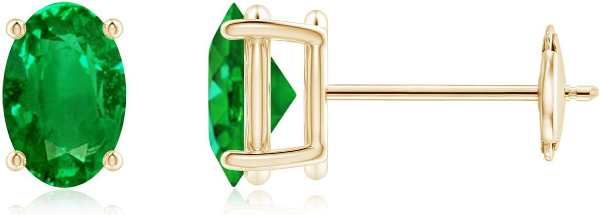 ANGARA Natural Emerald Earrings for Women | Oval Shape Emerald Classic Earrings in 14K Solid Gold/Platinum | May Birthday, Anniversary, Gemstone Jewellery Gift