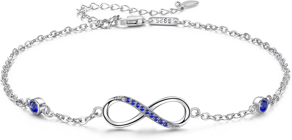 MEDWISE Womens Infinity Anklet Bracelet 925 Sterling Silver Endless Love Symbol Ankle Bracelet Adjustable Plus Size Large Bracelet Gifts for her Mother’s Day Gifts