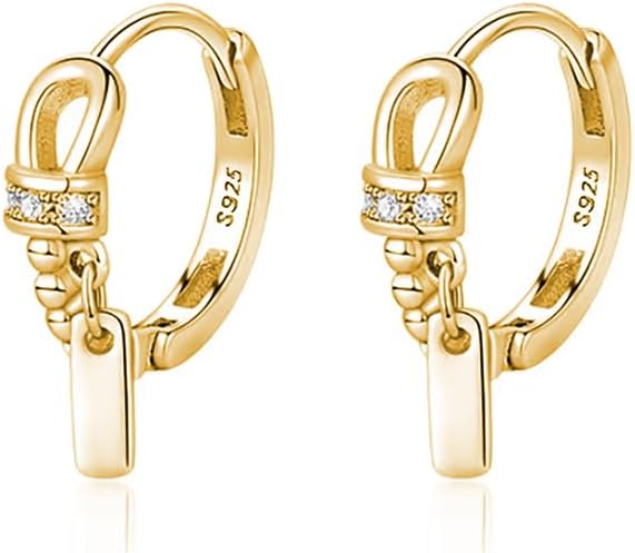 Reffeer Solid 925 Sterling Silver Minimalist Hoop Earrings for Women Teen Girls CZ Hoop Earrings Cartilage Helix Hoop Earrings Huggie