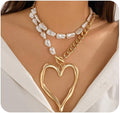 Chunky Gold Heart Necklace for Women,Y2K Big Heart Statement Necklace Long Puffy Hearts Chain Charm Necklaces Trendy Jewerly