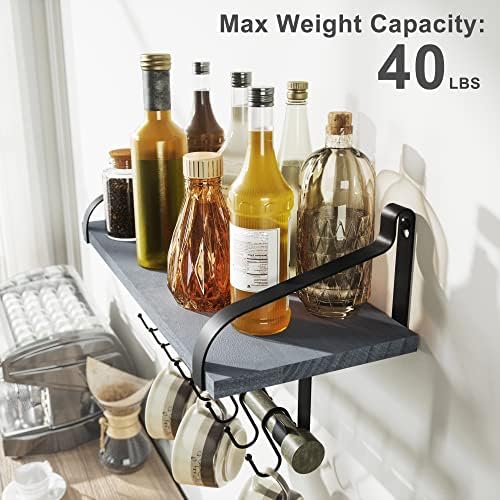 Love-KANKEI 17.3"Floating Wall Shelf Wood/Bracket, Coffee Bar, Weathered Grey - Image 6