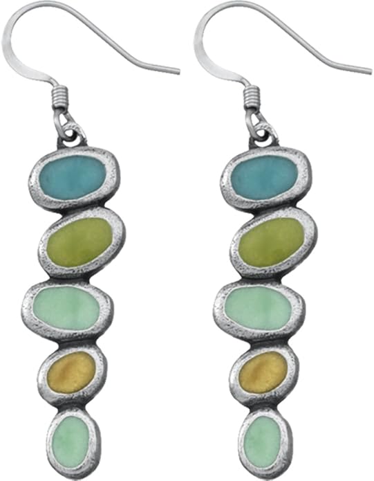 DANFORTH - Tango/Capri Wire Earrings, Lime, Aqua & Tan Artisan Jewelry for Women, 1 and 5/16” High Plus French Surgical Steel Wires, Hypoallergenic, Handcast In USA