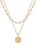 M MOOHAM Valentines Gifts for Women Teen Girls, 14K-Gold-Plated Initial Necklaces for Women Cute Hexagon Letter Initial Necklace Layered Necklaces for Womens Teen Girl Valentines Jewelry Gifts