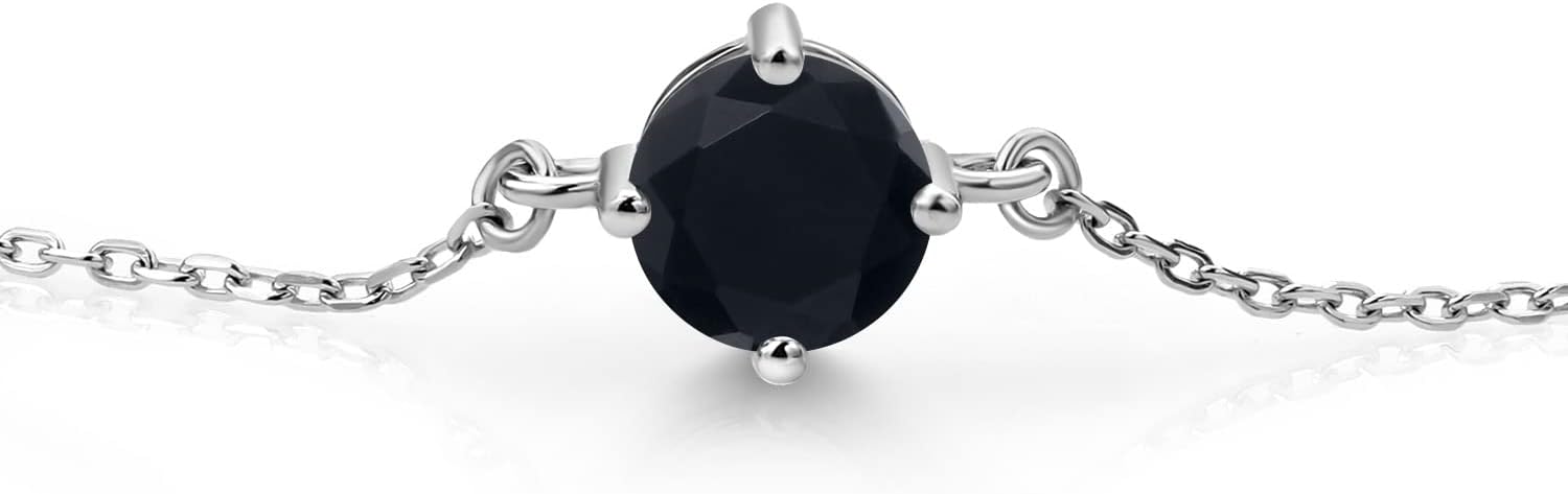 Gem Stone King Gemstone Birthstone Solitaire Bracelet For Women | 925 Sterling Silver | Round 6MM | Gift for Her Women Wife Mom Lady Daughter | Adjustable Bolo Bracelet | Easy-On Easy-Off