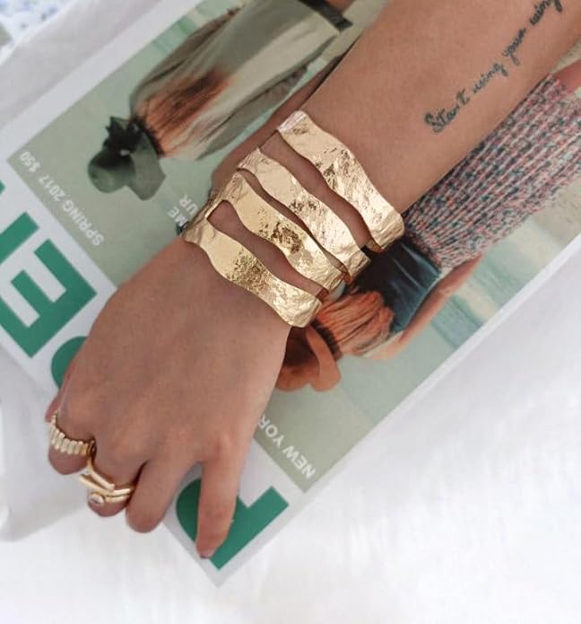 POTESSA 18K Gold Plated Cuff Bracelets Adjustable Dainty Bangle Handemade Jewelry for Women