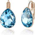 Teardrop Austrian Crystal Leverback Drop Earrings for Women 14K Rose Gold Plated Hypoallergenic Jewelry