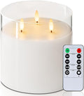 Homemory Pure White Large Glass Flameless LED Candle, 3 Wicks, Remote Timer | by Homemory
