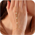 CHESKY 14K Gold Plated Hand Chain Bracelets for Women Set - Dainty Finger Ring Bracelet Stack Adjustable Hand Chains Durable Beaded Bracelets Trendy Simple Body Jewelry Gift for Women