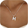 Bubble Gold Silver Letter Necklace Initial Necklaces for Women Trendy 14K Dainty Charm Pendant Name Necklace Personalized Jewelry Gift for Women Teen