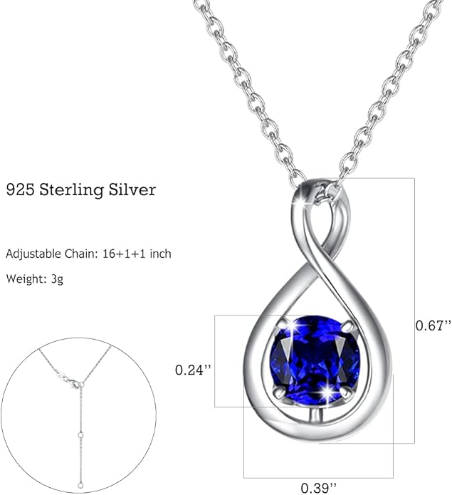 FANCIME Birthstone Necklaces for Women Fine Jewelry Sterling Silver Dainty Infinity Pendant Anniversary Birthday Christmas Gifts for Her Wife Mom Lady Daughter, Chain 16"+2" Extend