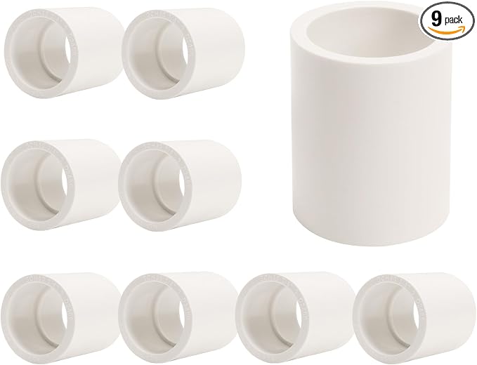 9 Pack 1Inch White PVC Pipe Coupling, Socket x Socket, Schedule 40 Heavy Duty by JINUYYNA