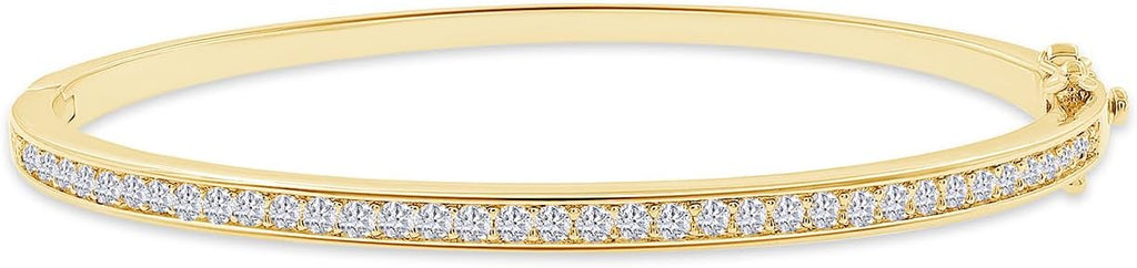 SAVEARTH DIAMONDS 3.3MM Bangle Classic Tennis Bracelet Round Lab Created Moissanite Bracelets for Brides in 18K Gold Plated Jewelry Gift for Her (Available in 6.5" or 7.5")