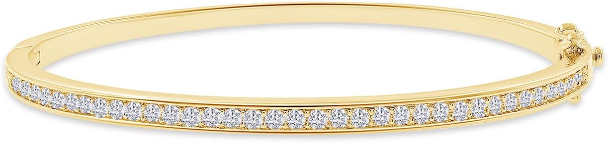SAVEARTH DIAMONDS 3.3MM Bangle Classic Tennis Bracelet Round Lab Created Moissanite Bracelets for Brides in 18K Gold Plated Jewelry Gift for Her (Available in 6.5" or 7.5")