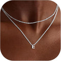 ChicSilver Layered Initial Necklace for Women, 925 Sterling Silver Personalized Letter A-Z Pendant Necklaces, Hypoallergenic Silver Choker with Adjustable 16" Rolo Chain, Dainty Birthday jewelry
