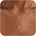 Layered Initial Necklaces for Women, 14k Gold Plated Letter Necklace Set Dainty Gold Initial Necklace Stack Cute Layering Choker Necklaces for Women Trendy Fashion Jewelry