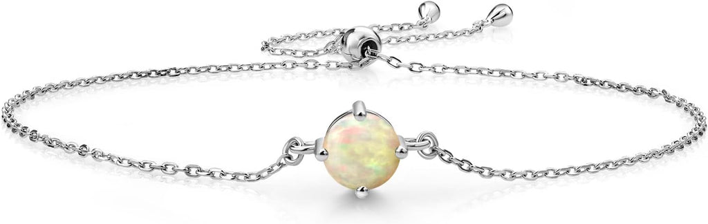 Gem Stone King Gemstone Birthstone Solitaire Bracelet For Women | 925 Sterling Silver | Round 6MM | Gift for Her Women Wife Mom Lady Daughter | Adjustable Bolo Bracelet | Easy-On Easy-Off