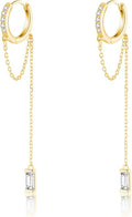 Reffeer 925 Sterling Silver CZ Chain Hoop Earrings Dangle for Women Teens Dangle Earrings Chain Drop Earrings Huggie