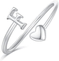 Initial Rings for Women Girls - Valentines Day Gifts for Her, Adjustable Rings for Women Non Tarnish Letter A-Z Dainty Heart Ring Teen Girls Gifts Trendy Stuff Personalized Jewelry Gift
