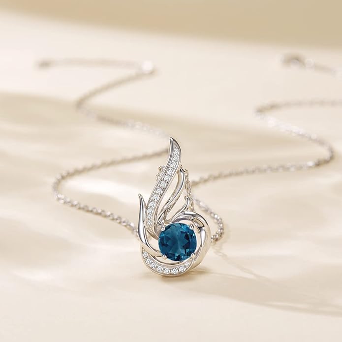 Birthstone Necklace for Women 925 Sterling Silver Phoenix Charm Necklace Birthday Anniversary Christmas Fine Jewelry Gifts for Women Mother Her, Adjustable Chain