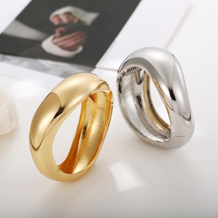 Gold/Silver Cuff Bangle Bracelets For Women Chunky Waterdrop Twisted Hinged Bangle Bracelets Minimalist Arm Cuff Bracelet Jewelry Gifts