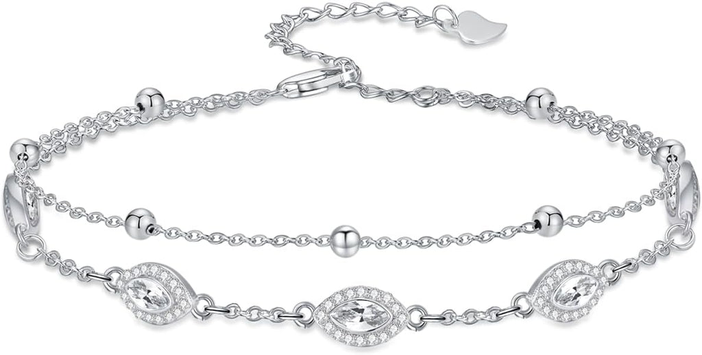 Evil Eye Birthstone Charm Link Bracelet 925 Sterling Silver Evil Eye Bracelet with 12 Months Birthstone Birthday Jewelry Gifts for Women Mom Her,Chain Length 7"+2" Extend