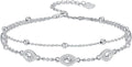Evil Eye Birthstone Charm Link Bracelet 925 Sterling Silver Evil Eye Bracelet with 12 Months Birthstone Birthday Jewelry Gifts for Women Mom Her,Chain Length 7"+2" Extend