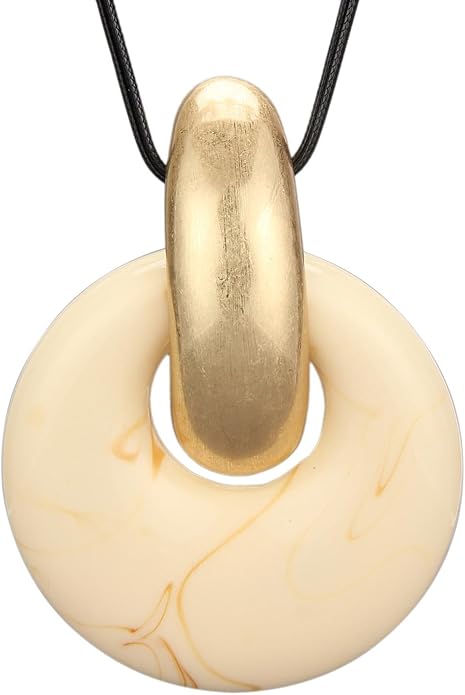 GelConnie Leather Necklace for Women Large Pendant Long Brown Necklace Circle Leather Choker Vintage Sweater Necklace Gold Chunky Boho Necklaces for Women