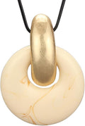 GelConnie Leather Necklace for Women Large Pendant Long Brown Necklace Circle Leather Choker Vintage Sweater Necklace Gold Chunky Boho Necklaces for Women