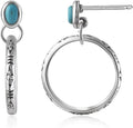 Natural Turquoise Gemstone Birthstone Stud Earrings with Circle Dangle Hoop Earrings Boho style for Vintage Western Jewelry