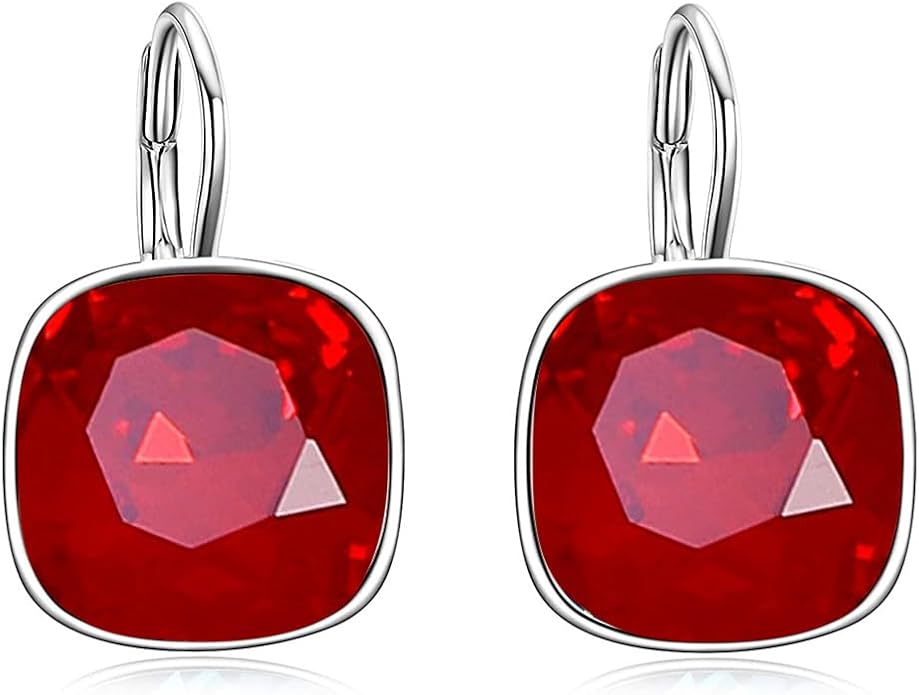 AOBOCO Sterling Silver Leverback Earrings Embellished with Crystals from Austria, Hypoallergenic Cushion Cut Square Crystal Earrings, Fine Anniversary Birthday Jewelry Gifts for Women