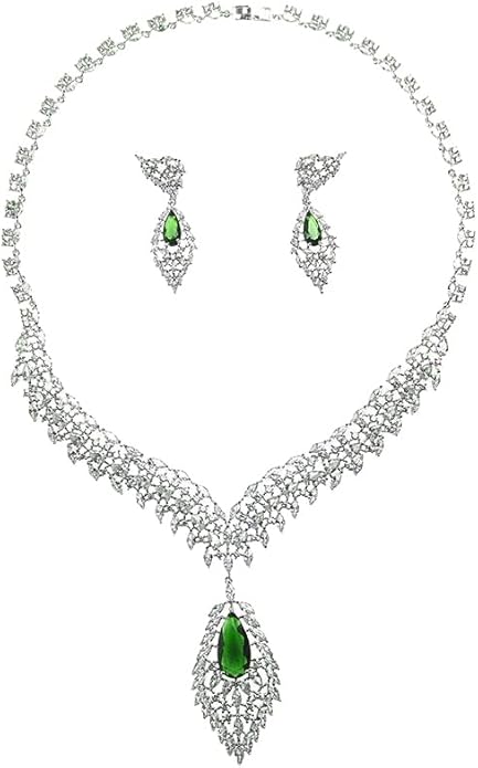 14K Gold Natural Crystal Jewelry Set for Women,Sparkling Wings Shape Crystal Pendant Necklace and Drop Earrings Set,Fashion Wedding Bridal Jewelry Set
