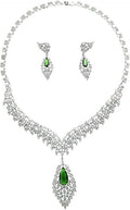 14K Gold Natural Crystal Jewelry Set for Women,Sparkling Wings Shape Crystal Pendant Necklace and Drop Earrings Set,Fashion Wedding Bridal Jewelry Set