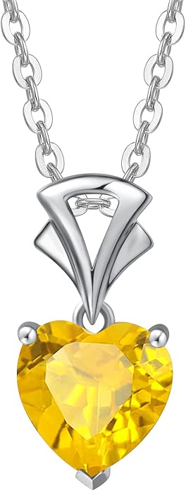 Agvana Valentines Day Gifts 14K White Gold Gemstone Pendant with Sterling Silver Chain 8mm Heart Birthstone Necklace for Women Fine Jewelry Anniversary Birthday Gifts for Women Mom Wife Girlfriend Her