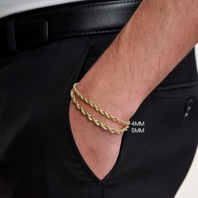 Gold Rope Chain Bracelet for Men & Women – 100% Real 10k or 14k Gold, Lightweight, Premium Craftsmanship