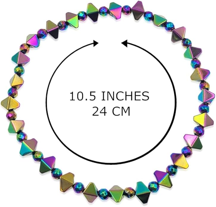 BESHEEK Rainbow Anklet Bracelet Hue Twisted Hematite and Round Artisan Beaded Anklet with Extension Handmade Hypoallergenic Beach Gala Wedding Style Jewelry
