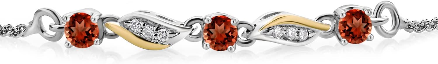 Gem Stone King 3-Stone Adjustable Bracelet for Women | 925 Silver and 10K Yellow Gold | Gemstone Birthstone and Lab Grown Diamond | Round 3MM | Two-Tone Adjustable Tennis Bracelet Up to 9 Inch