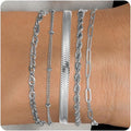 Silver and Gold Bracelets for Women Non Tarnish Waterproof Gold bracelet stack set, Adjustable 6.5"+2" Extender, Layered Bracelets for Women，Exquisite Jewelry Gift