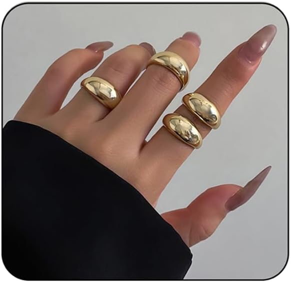 MIFYNN Chunky Gold Rings for Women Gold Silver Adjustable Thick Ring Fashion Statement Ring Open Dome Ring Chunky Silver Rings Geometric Curved Minimalist Simple Rings