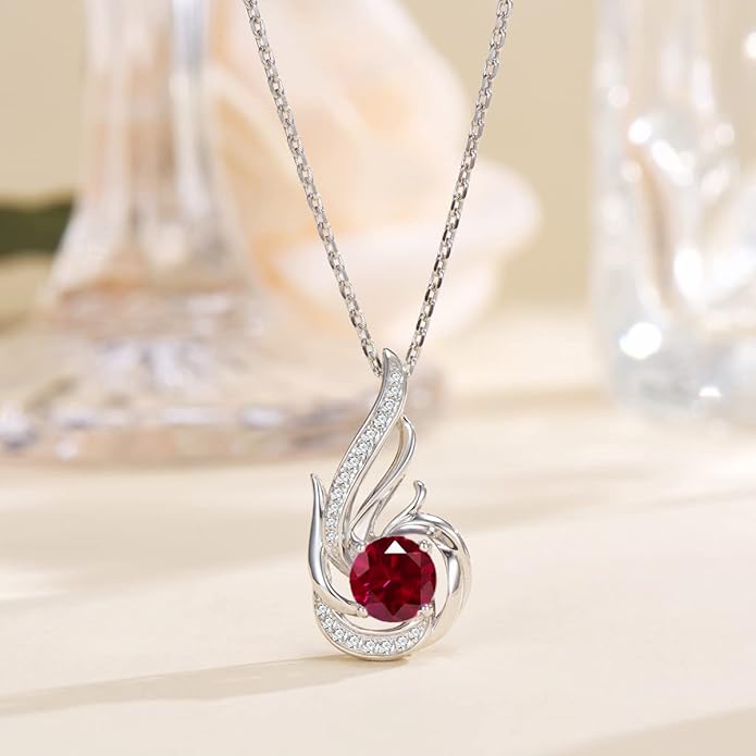 Birthstone Necklace for Women 925 Sterling Silver Phoenix Charm Necklace Birthday Anniversary Christmas Fine Jewelry Gifts for Women Mother Her, Adjustable Chain