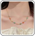 Vintage Layered Colorful Flower Necklace Multi Color Daisy Flower Choker Necklace Gold Rainbow Daisy Necklace Enamel Floral Necklace Chain Jewelry for Women
