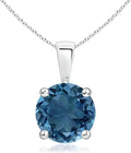 Angara Natural Blue Topaz Solitaire Pendant for Women | Classic Prong-Set Round Blue Topaz Pendant in 14K Solid Gold/Silver/Platinum With 18" Chain | December Birthday, Gemstone Jewelry Gift