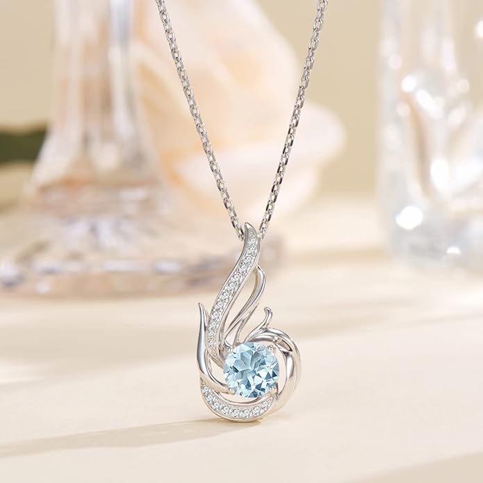 Birthstone Necklace for Women 925 Sterling Silver Phoenix Charm Necklace Birthday Anniversary Christmas Fine Jewelry Gifts for Women Mother Her, Adjustable Chain