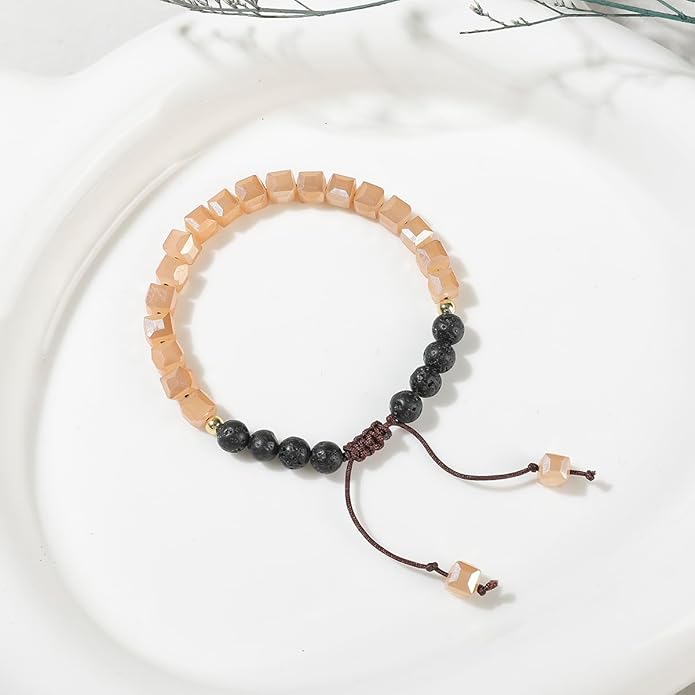Lava Rock Bead Bracelet For Women-Zebra Stone Beaded Bracelets Essential Oil Aromatherapy Bracelet Set Balancing Chakra - Perfect Gifts For Women
