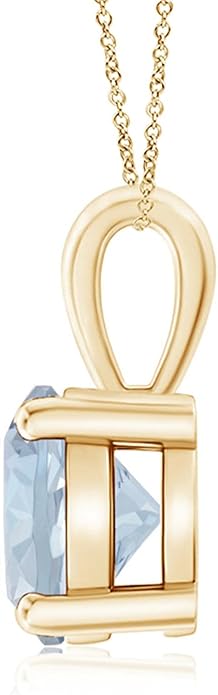 Angara Natural Aquamarine Solitaire Pendant for Women | Round Aquamarine Solitaire Pendant Necklace in 14K Solid Gold/Silver/Platinum With 18" Chain | March Birthday, Gemstone Jewelry Gift