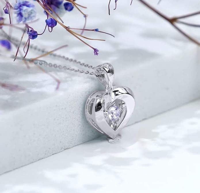 Real 18k Gold Heart Necklace for Women, Fine Cubic Zirconia Love Jewelry Gifts for Her (18kt Gold Chain 16+2 inch)