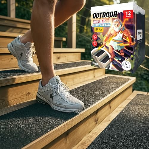 Outdoor Stair Treads Non-Slip 30" x 6" 12-Pack Waterproof 80-Grit Grip Tape by ThunderGrip