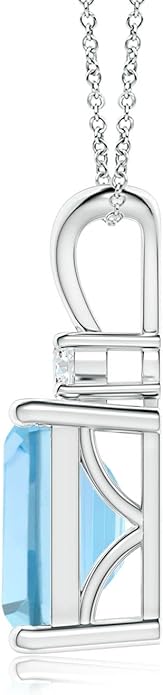 Angara Natural Aquamarine Solitaire Pendant for Women | Emerald-Cut Aquamarine Pendant with Diamond in 14K Solid Gold/Silver/Platinum With 18" Chain | March Birthday, Gemstone Jewelry Gift
