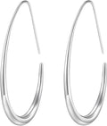 Lightweight Teardrop Hoop Earrings for Women - 14k Gold/White Gold Plated Large Oval Pull Through Hoop Earrings High Polished Statement Jewelry Gift for Women